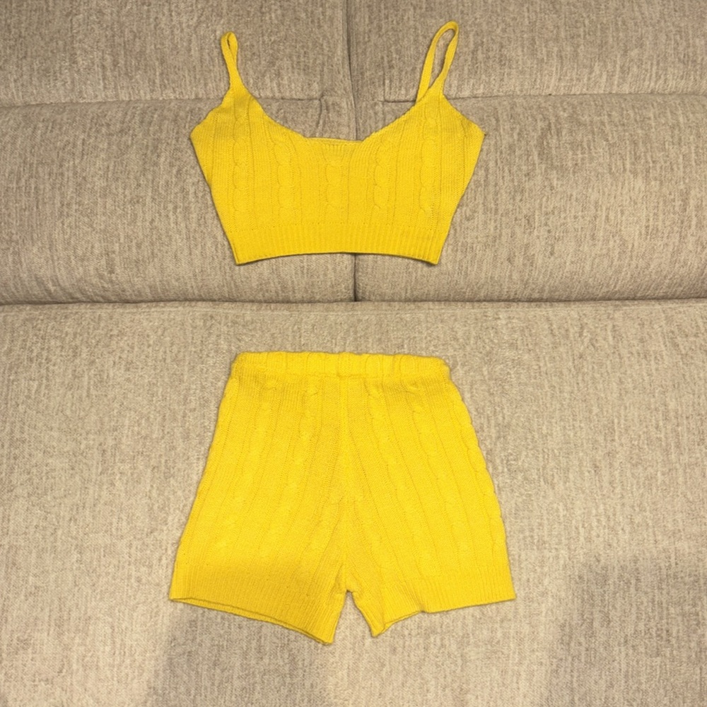 Yellow Knit Crop Top and Shorts Set